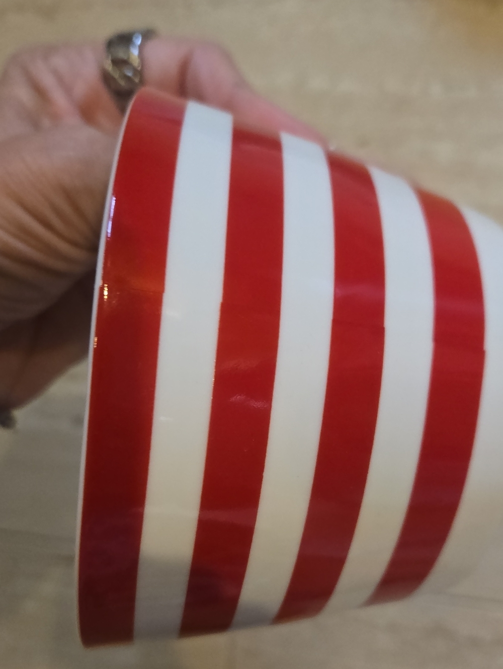 222 Fifth Set of Four Red & White Striped Ceramic Bowls - Picture 5 of 5